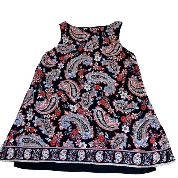 J.Jill Boho Sleeveless Floral Paisley Tunic Top Flyaway Back Red Black Sz SP - Picture 12 of 16